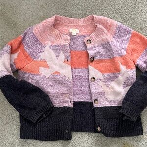 Maeve Anthropologie Striped Bird Cardigan HTF Rare Coral Lavender Black Large L